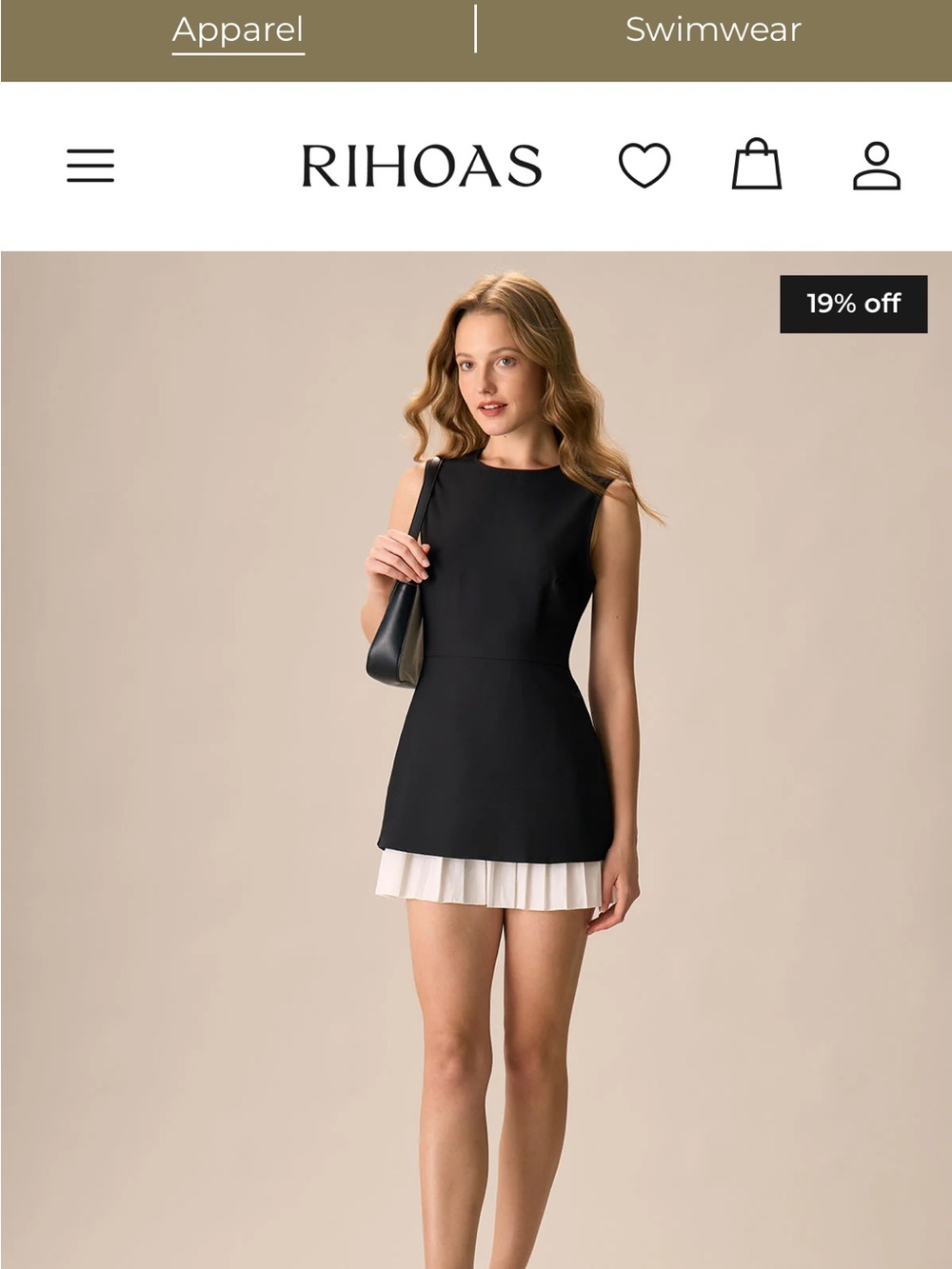 RIHOAS Black Mini Dress with White Pleated Hem